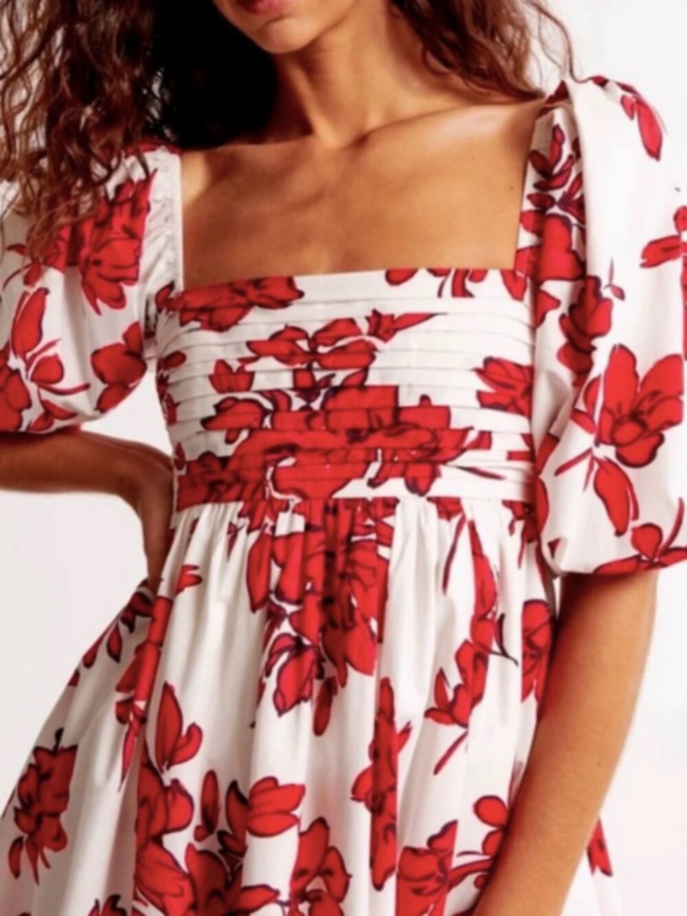 AF Abercrombie & Fitch Emerson Poplin Puff Sleeve Mini Dress Red Floral Size S - Picture 4 of 5